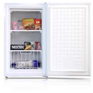 Midea WHS-109FW1 Upright Freezer, 3.0 Cubic Feet, White & COMFEE 3.3 Cubic Feet Solo Series Retro Refrigerator Sleek Appearance HIPS Interior, Energy Saving, Adjustable Legs [Black]