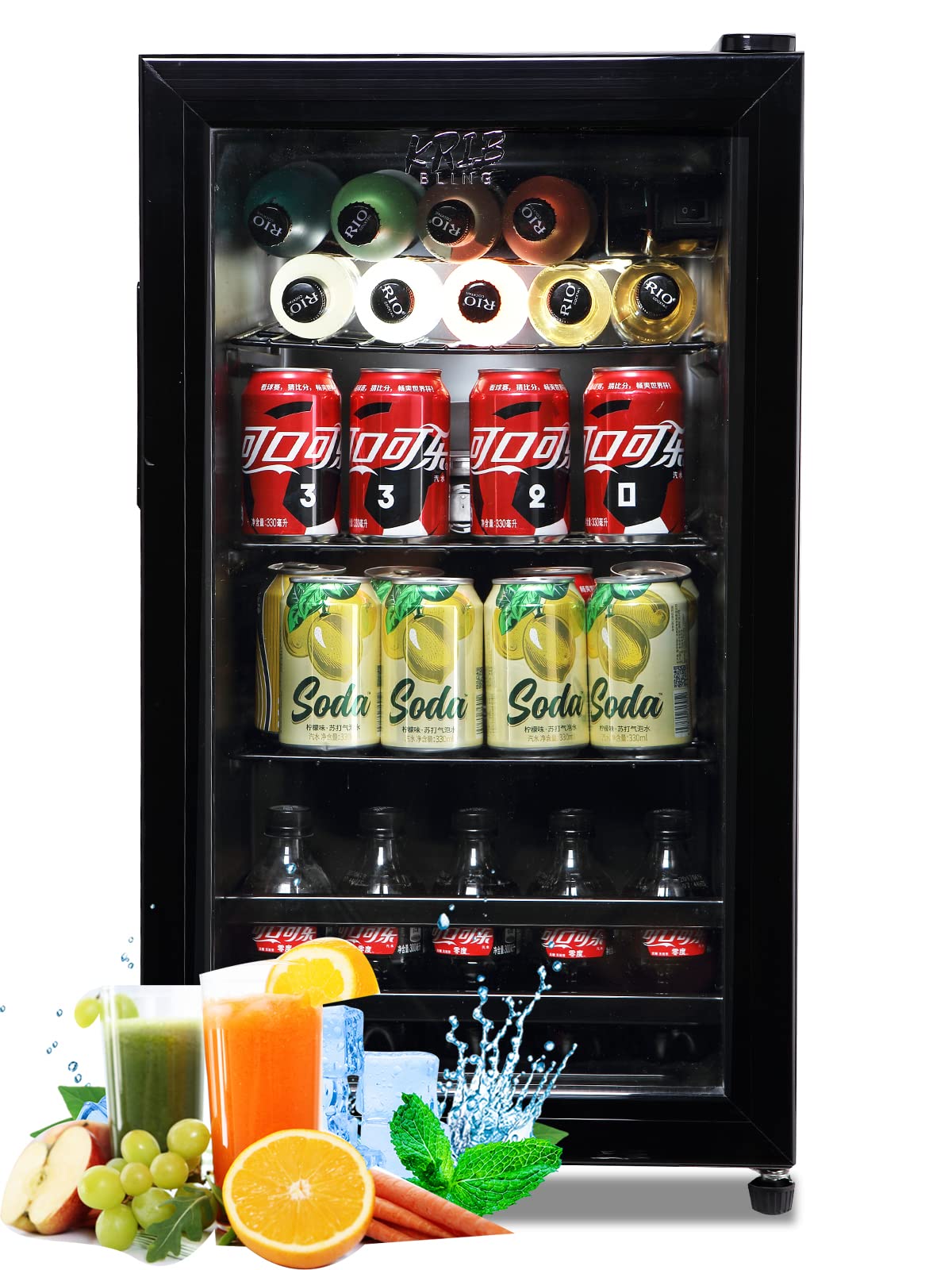 KRIB BLING Beverage Refrigerator and Cooler, 120 Cans Mini Refrigerator for Soda, Water, Beer, Wine, Small Drink Dispenser Machine for Home, Dorm, Office with Adjustable Wire Shelving