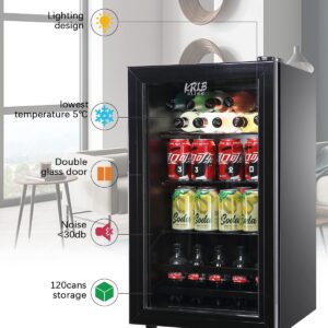 KRIB BLING Beverage Refrigerator and Cooler, 120 Cans Mini Refrigerator for Soda, Water, Beer, Wine, Small Drink Dispenser Machine for Home, Dorm, Office with Adjustable Wire Shelving