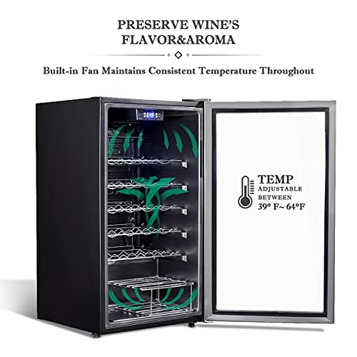 SMETA Wine Cooler Refrigerator 33 Bottles-19 Inch Wine Fridge Cellar Built In & Freestanding with Stainless Steel Glass Door - 3.6 Cu.Ft Wine and Beer Mini Fridge for Home, Office, Kitchen, Bar
