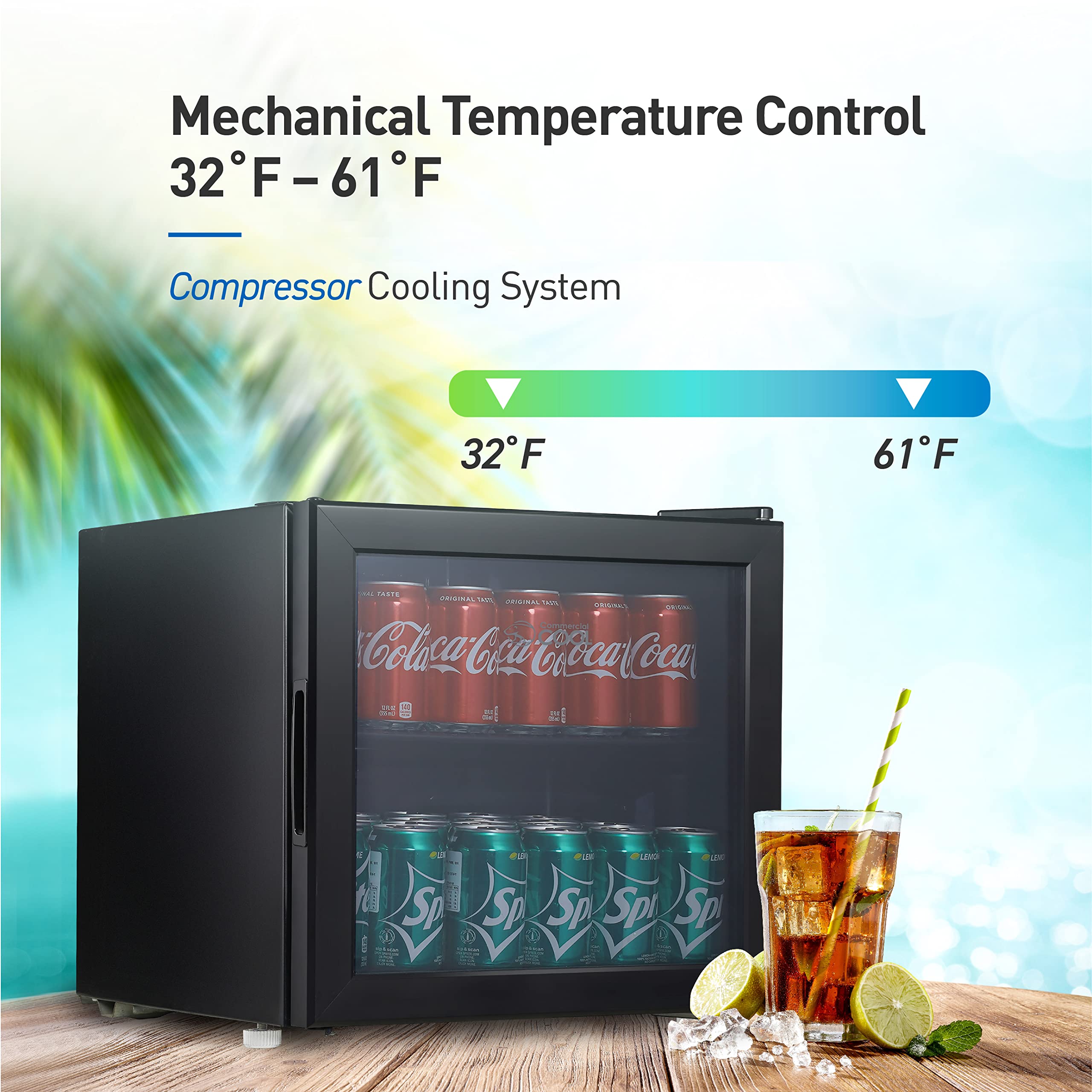 Commercial Cool Beverage Cooler, 1.7 Cu. Ft. Capacity, Drink Fridge with Adjustable Shelf & Temperature Control, Mini Beverage Fridge Holds up to 51 Cans