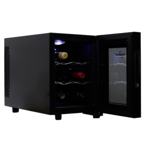 koolatron 6 bottle wine cooler, black, thermoelectric wine fridge, 0.65 cu. ft. (16l), freestanding wine cellar, red, white and sparkling wine storage for small kitchen, apartment, condo, rv