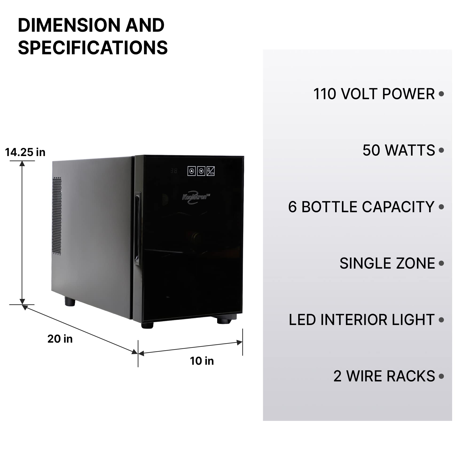 Koolatron 6 Bottle Wine Cooler, Black, Thermoelectric Wine Fridge, 0.65 cu. ft. (16L), Freestanding Wine Cellar, Red, White and Sparkling Wine Storage for Small Kitchen, Apartment, Condo, RV