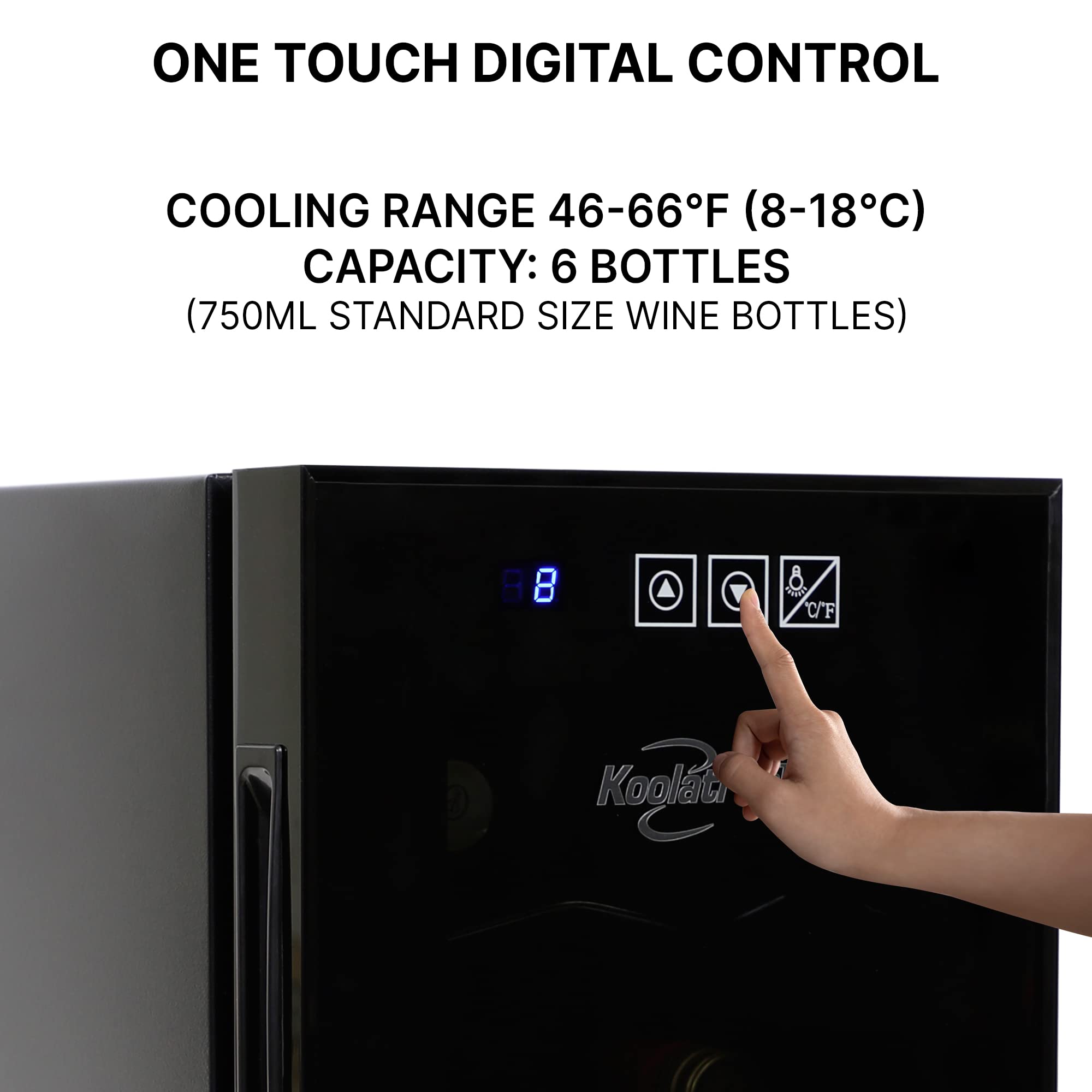 Koolatron 6 Bottle Wine Cooler, Black, Thermoelectric Wine Fridge, 0.65 cu. ft. (16L), Freestanding Wine Cellar, Red, White and Sparkling Wine Storage for Small Kitchen, Apartment, Condo, RV