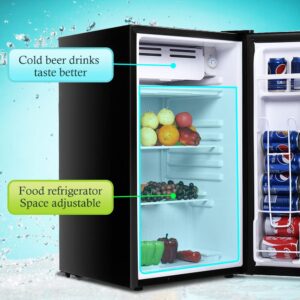 Safeplus Mini Dorm Compact Refrigerator, 3.2 Cu.Ft Compact Refrigerator Under Counter Refrigerator with Small Freezer Removable Glass Shelves - Drinks Food Beer Storage for Office Dorm or Apartment