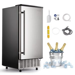 topdeep untercounter commercial ice machine, built-in ice maker machine with 80lbs per day, stainless steel commercial ice maker, cold insulation, auto clean, with 29 pounds storage bin