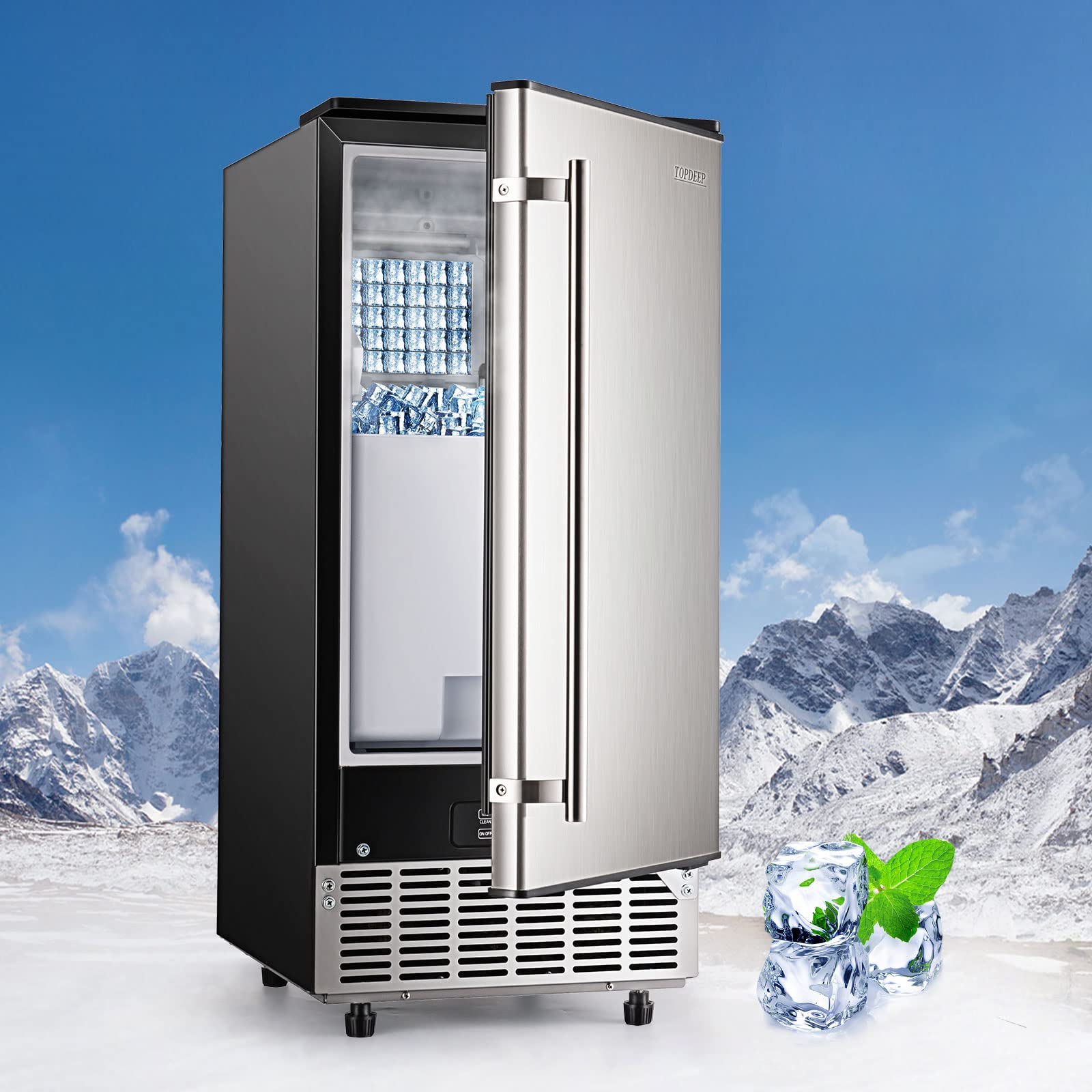 Topdeep Untercounter Commercial Ice Machine, Built-in Ice Maker Machine with 80LBS Per Day, Stainless Steel Commercial Ice Maker, Cold Insulation, Auto Clean, with 29 Pounds Storage Bin