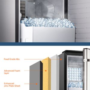 Topdeep Untercounter Commercial Ice Machine, Built-in Ice Maker Machine with 80LBS Per Day, Stainless Steel Commercial Ice Maker, Cold Insulation, Auto Clean, with 29 Pounds Storage Bin