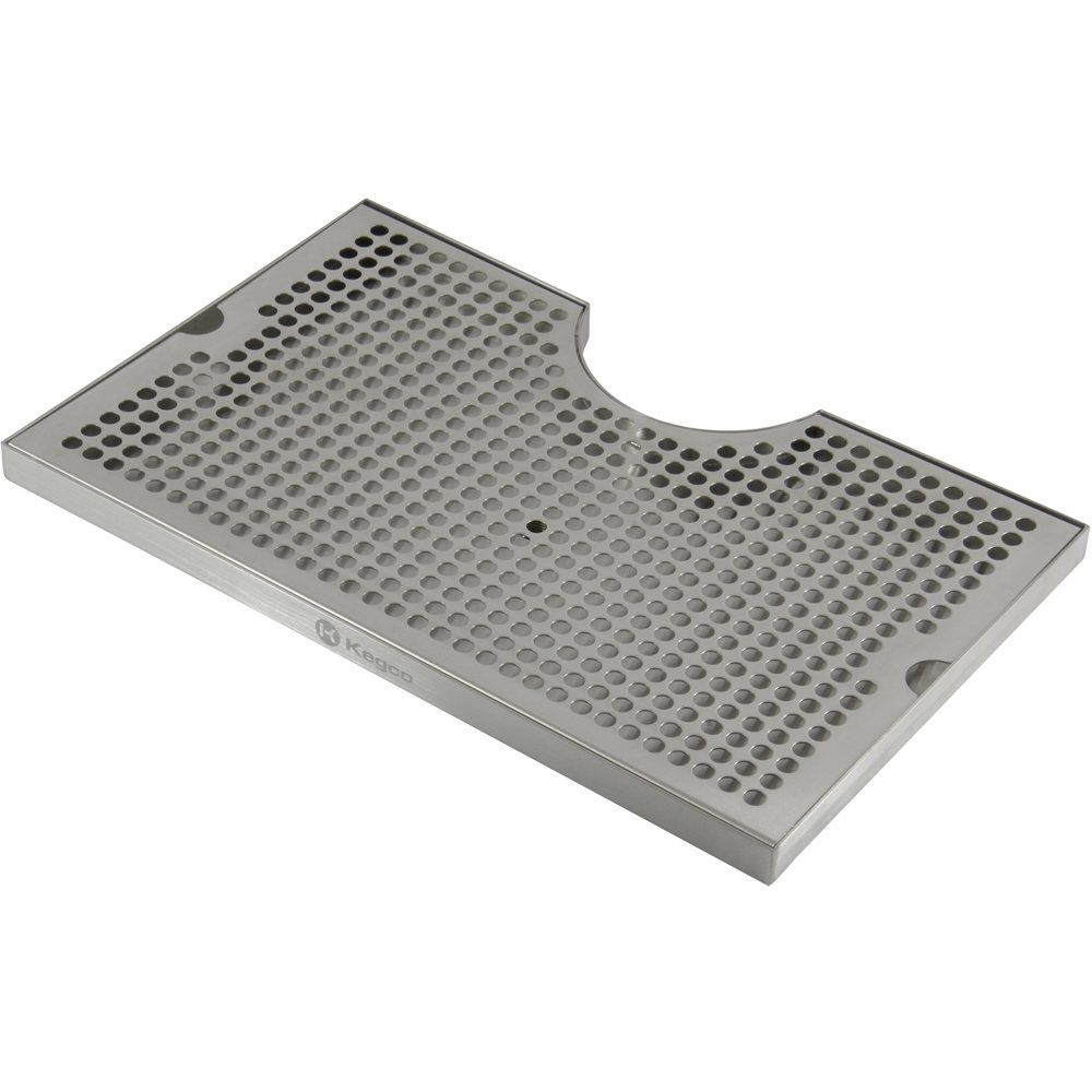 Kegco SECO-1610D 16" x 10" Surface Mount Drip Tray - 3" Column Cut-Out - SS, with Drain