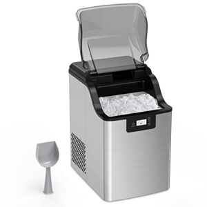 aconee nugget ice maker,stainless steel countertop pebble ice maker, 44lbs/24h, self-cleaning & timer function, portable sonic ice maker with ice basket & scoop for home, bar