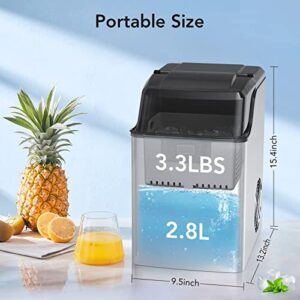 ACONEE Nugget Ice Maker,Stainless Steel Countertop Pebble Ice Maker, 44LBs/24H, Self-Cleaning & Timer Function, Portable Sonic Ice Maker with Ice Basket & Scoop for Home, Bar