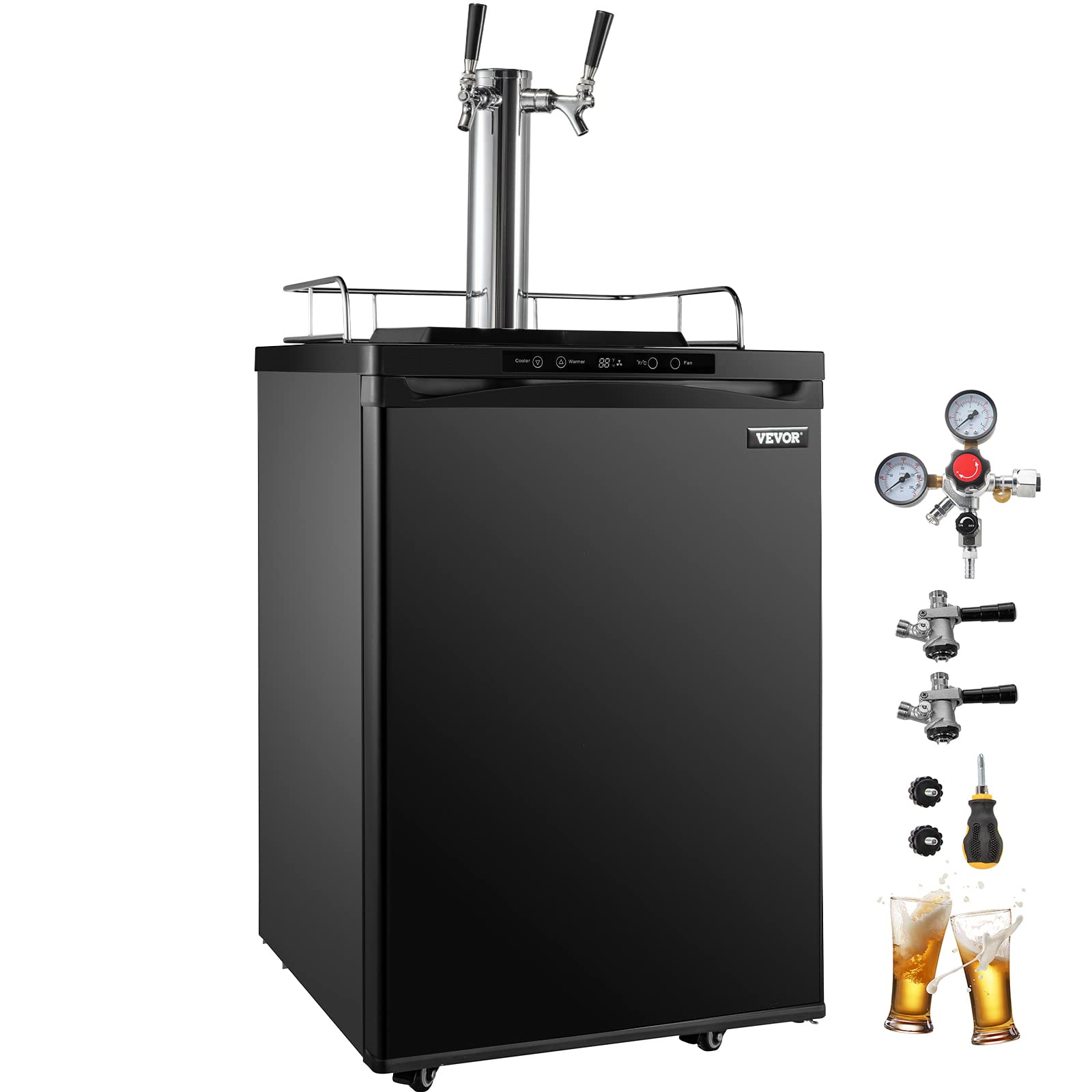 VEVOR Kegerators Beer Dispenser, Full Size Beer Kegerator Refrigerator, Double Taps Direct Draw Beer Dispenser w/LED Display, 23-83℉ Adjustable Dual Kegerator w/Complete Accessories, Black