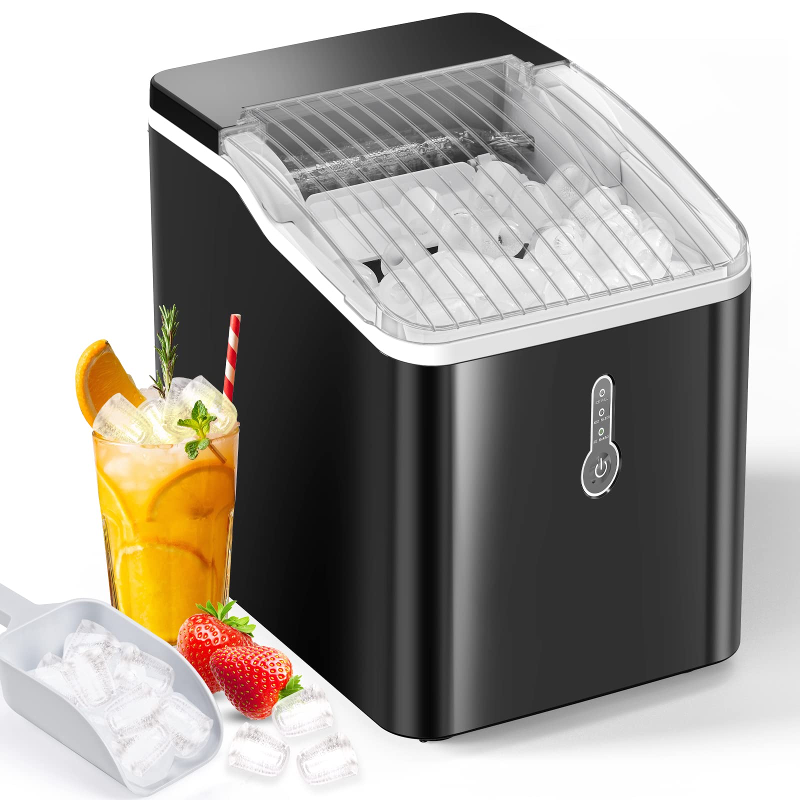 Ice Maker, Portable Ice Maker Countertop with Self-Cleaning, 26lbs/24H, 9 Cubes in 6-8 Mins, Compact Ice Machine with Ice Scoop/Basket, Perfect for Home/Party/Camping/Bar