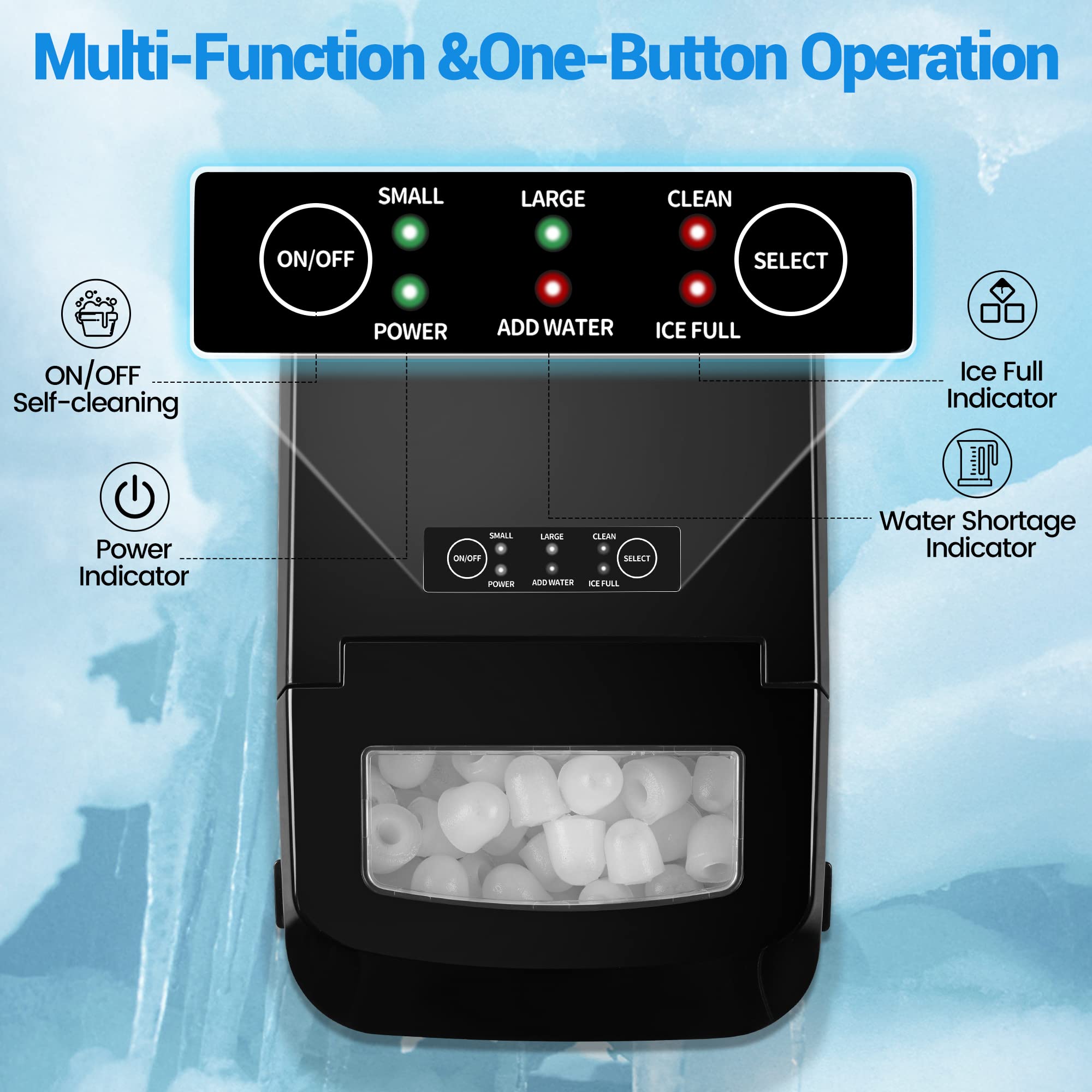 Ice Makers Countertop Ice Machine 9 Cubes Ready in 6-8 Mins, 26lbs in 24 Hours, Self-Cleaning Portable Ice Machine with Ice Scoop and Basket, 2 Sizes of Bullet Ice for Home Kitchen Office Bar Party
