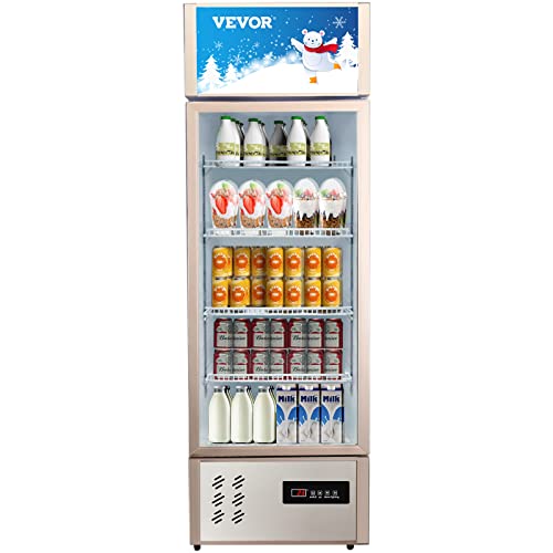 VEVOR Commercial Refrigerator,Display Fridge Upright Beverage Cooler, Glass Door with LED Light for Home, Store, Gym or Office, (8 cu.ft. Single Swing Door)