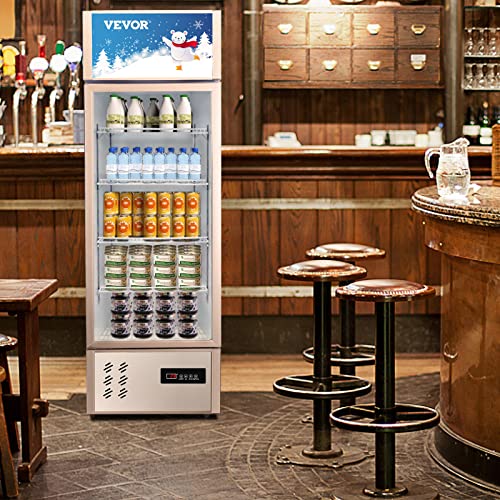 VEVOR Commercial Refrigerator,Display Fridge Upright Beverage Cooler, Glass Door with LED Light for Home, Store, Gym or Office, (8 cu.ft. Single Swing Door)