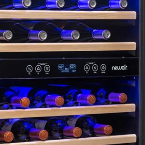NewAir 24” 46 Wine Bottle Cooler | Dual Zone Cooling 40-66 Degrees Wine Fridge | Stainless Steel With Quiet Compressor And Removable Beech Wood Shelves NWC046SS01