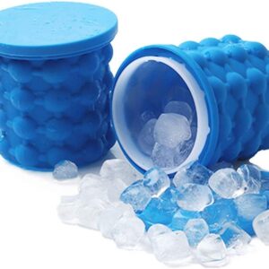 2 in 1 silicone ice bucket and ice mold with lid, silicon ice cube maker wizard, portable silicon ice cube maker (blue)