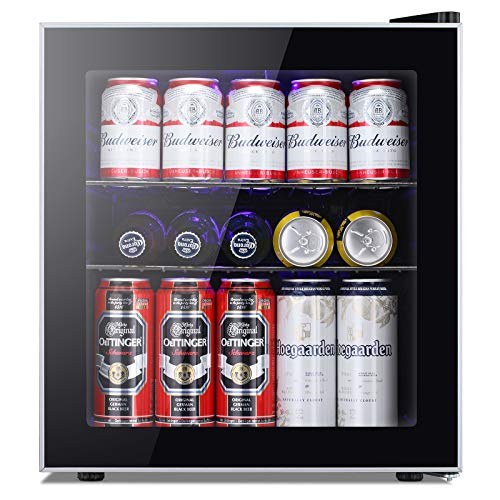 Kismile 1.6 Cu.ft Beverage Refrigerator and Cooler,60 Can Mini Fridge with Glass Door for Soda Beer or Wine,Small Drink Cooler Dispenser Counter Top Refrigerator for Home,Office,or Bar (Transparent)