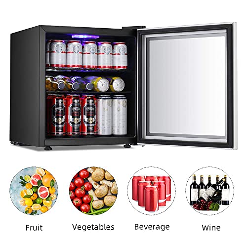 Kismile 1.6 Cu.ft Beverage Refrigerator and Cooler,60 Can Mini Fridge with Glass Door for Soda Beer or Wine,Small Drink Cooler Dispenser Counter Top Refrigerator for Home,Office,or Bar (Transparent)