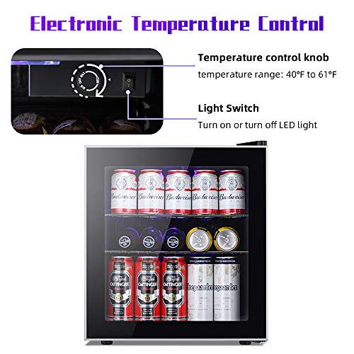 Kismile 1.6 Cu.ft Beverage Refrigerator and Cooler,60 Can Mini Fridge with Glass Door for Soda Beer or Wine,Small Drink Cooler Dispenser Counter Top Refrigerator for Home,Office,or Bar (Transparent)