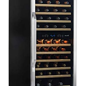 Newair 24" Wine Cooler Refrigerator, Large 116 Bottle Built-in or Freestanding Dual Zone Wine Cellar in Stainless Steel with Precision Thermostat, Full Extension Beechwood Shelves