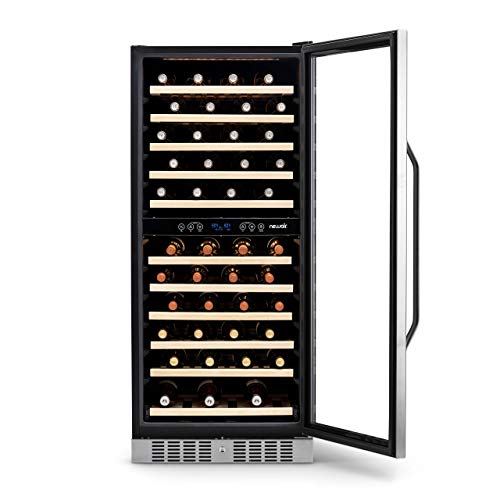 Newair 24" Wine Cooler Refrigerator, Large 116 Bottle Built-in or Freestanding Dual Zone Wine Cellar in Stainless Steel with Precision Thermostat, Full Extension Beechwood Shelves