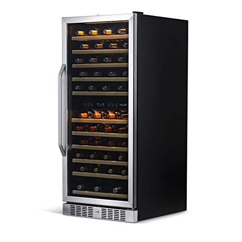 Newair 24" Wine Cooler Refrigerator, Large 116 Bottle Built-in or Freestanding Dual Zone Wine Cellar in Stainless Steel with Precision Thermostat, Full Extension Beechwood Shelves