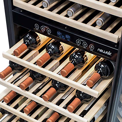 Newair 24" Wine Cooler Refrigerator, Large 116 Bottle Built-in or Freestanding Dual Zone Wine Cellar in Stainless Steel with Precision Thermostat, Full Extension Beechwood Shelves