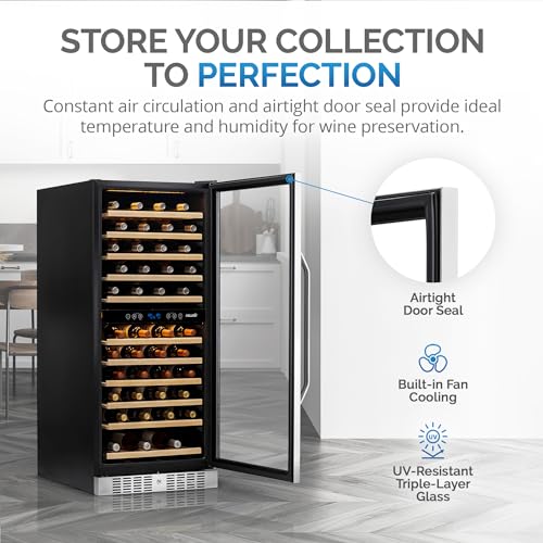 Newair 24" Wine Cooler Refrigerator, Large 116 Bottle Built-in or Freestanding Dual Zone Wine Cellar in Stainless Steel with Precision Thermostat, Full Extension Beechwood Shelves