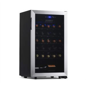 newair compressor wine cooler refrigerator in stainless steel | 33 bottle capacity | freestanding or built-in fridge | uv protected glass door with digital thermostat nwc033ss01