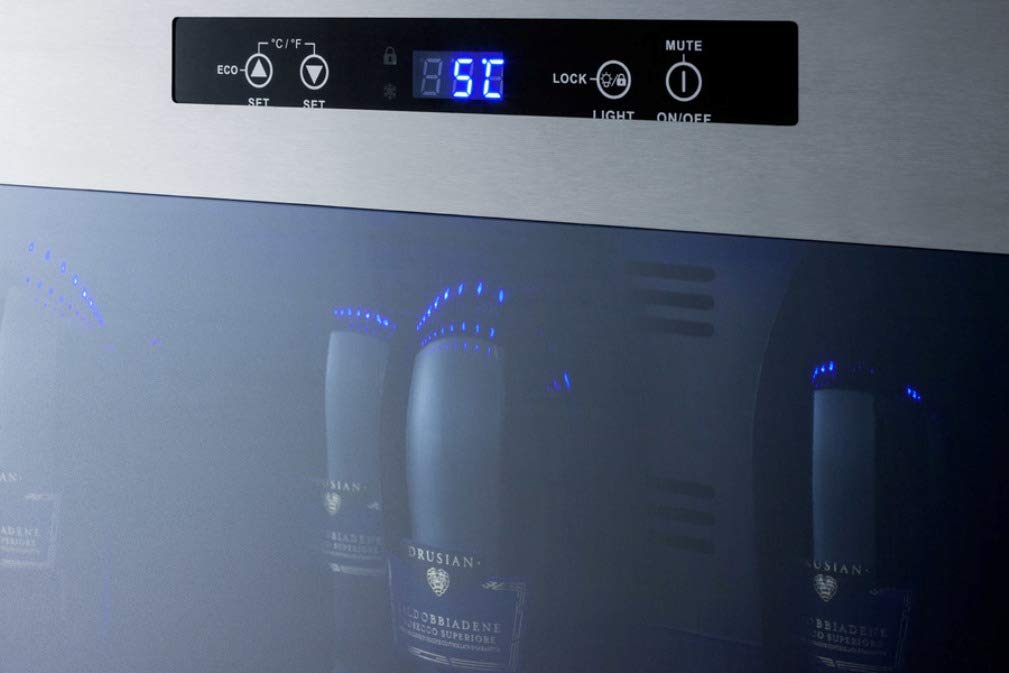 Summit STC6 36 Open Wine Cooler with 6 Bottle Capacity Commercially Approved Digital Thermostat Temperature Alarm LED Lighting Temperature Memory Function in Stainless Steel