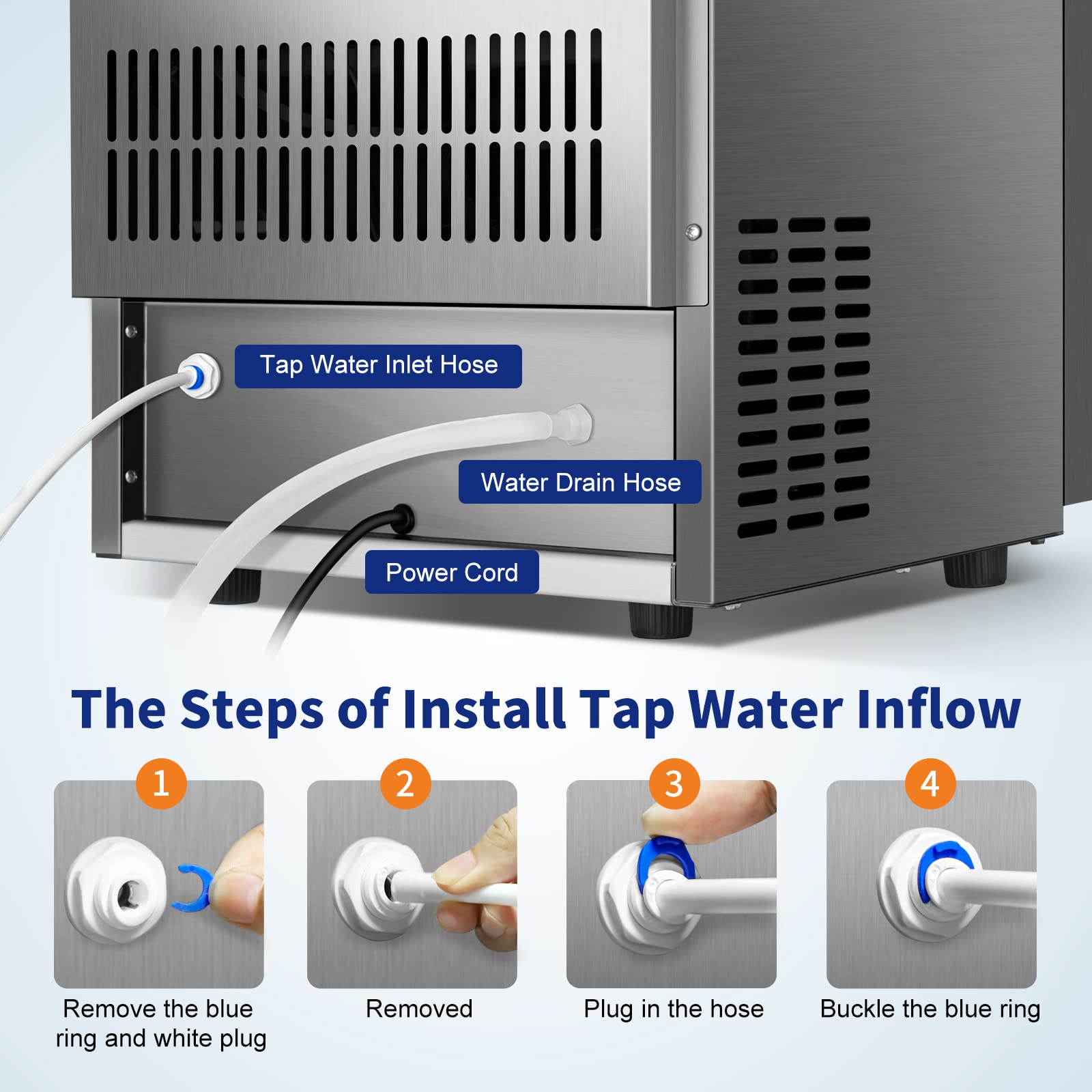 TYLZA Commercial Ice Maker 160 LBS/24H, 15" Wide Under Counter Ice Maker with 35LBS Ice Storage Capacity, Commercial Ice Machine Self Clean Stainless Steel Built-in or Freestanding Large Ice Machine