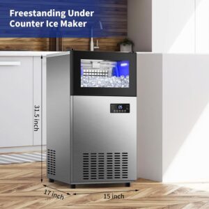 TYLZA Commercial Ice Maker 160 LBS/24H, 15" Wide Under Counter Ice Maker with 35LBS Ice Storage Capacity, Commercial Ice Machine Self Clean Stainless Steel Built-in or Freestanding Large Ice Machine