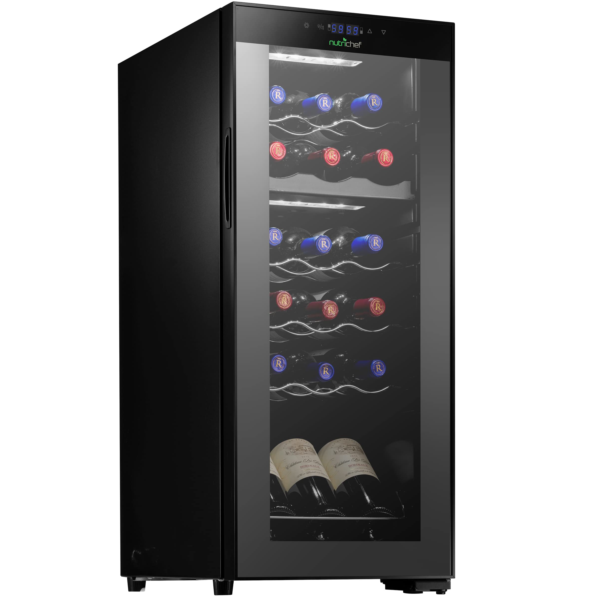 NutriChef PKCWCDS188 Cellar Cooler for White and Red Wines Chiller, 18 Bottle Dual Zone-Black