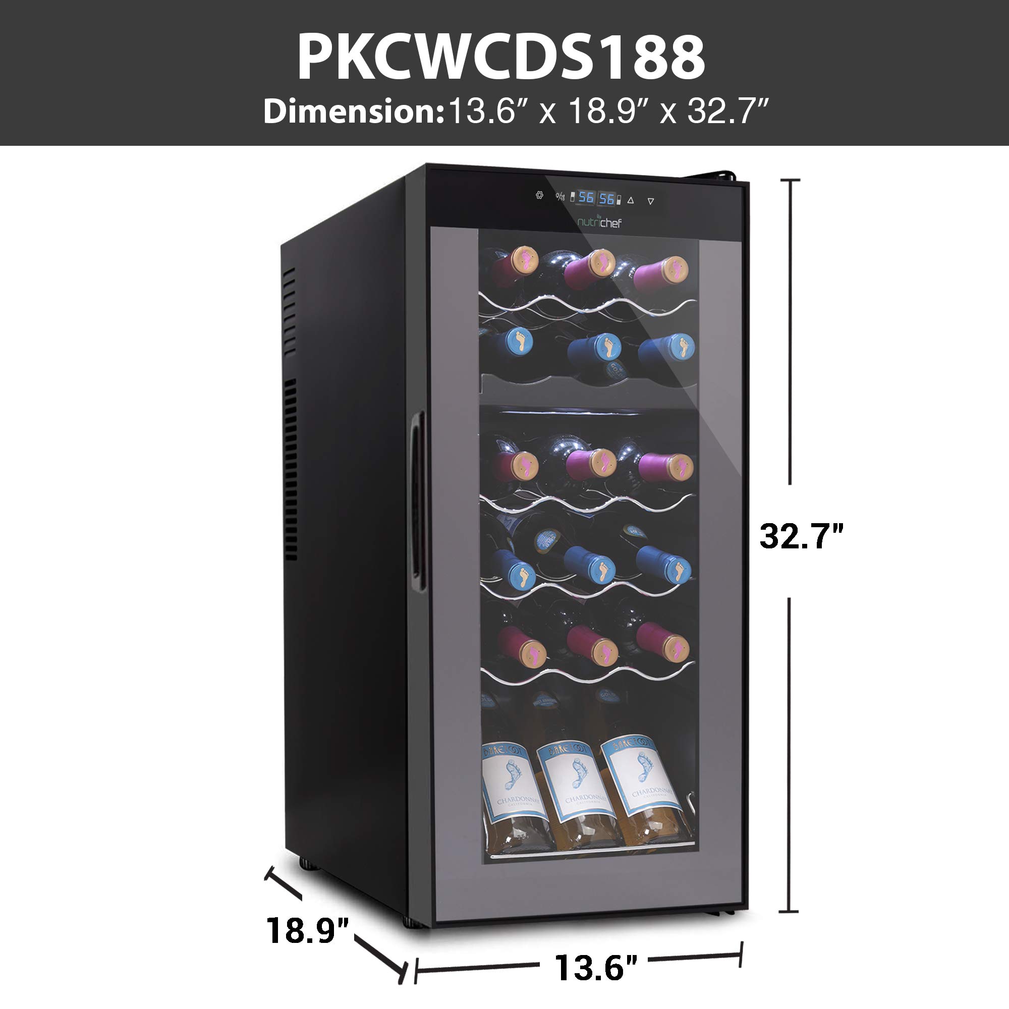 NutriChef PKCWCDS188 Cellar Cooler for White and Red Wines Chiller, 18 Bottle Dual Zone-Black