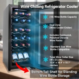 NutriChef PKCWCDS188 Cellar Cooler for White and Red Wines Chiller, 18 Bottle Dual Zone-Black