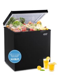 krib bling 5.0 cu.ft chest freezer with 7 gears temperature control(-16°f to -48°f), deep compact freezer with a removable basket, for house, kitchen, garage, basement, shop, black
