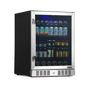 newair 24" beverage refrigerator cooler - 177 can capacity - stainless steal with built in mini fridge and glass door | cool your soda, beer, and beverages to 37f nbc177ss00