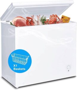 smeta deep freezer chest freezer 7.0 cubic feet freezers chest 8 cu. ft meat freezer for office, home, kitchen, garage ready outdoor with removable basket thermostat control for apartment dorm, white