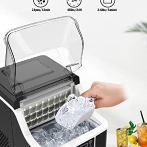 Kndko Ice Makers Countertop,45 lbs/Day/2,000 pcs,2 Way Filling,Self-Cleaning,6 Gears Ice Thickness Control,24H Timer, ice Machine Maker for Home Outdoor RV,Bright Black