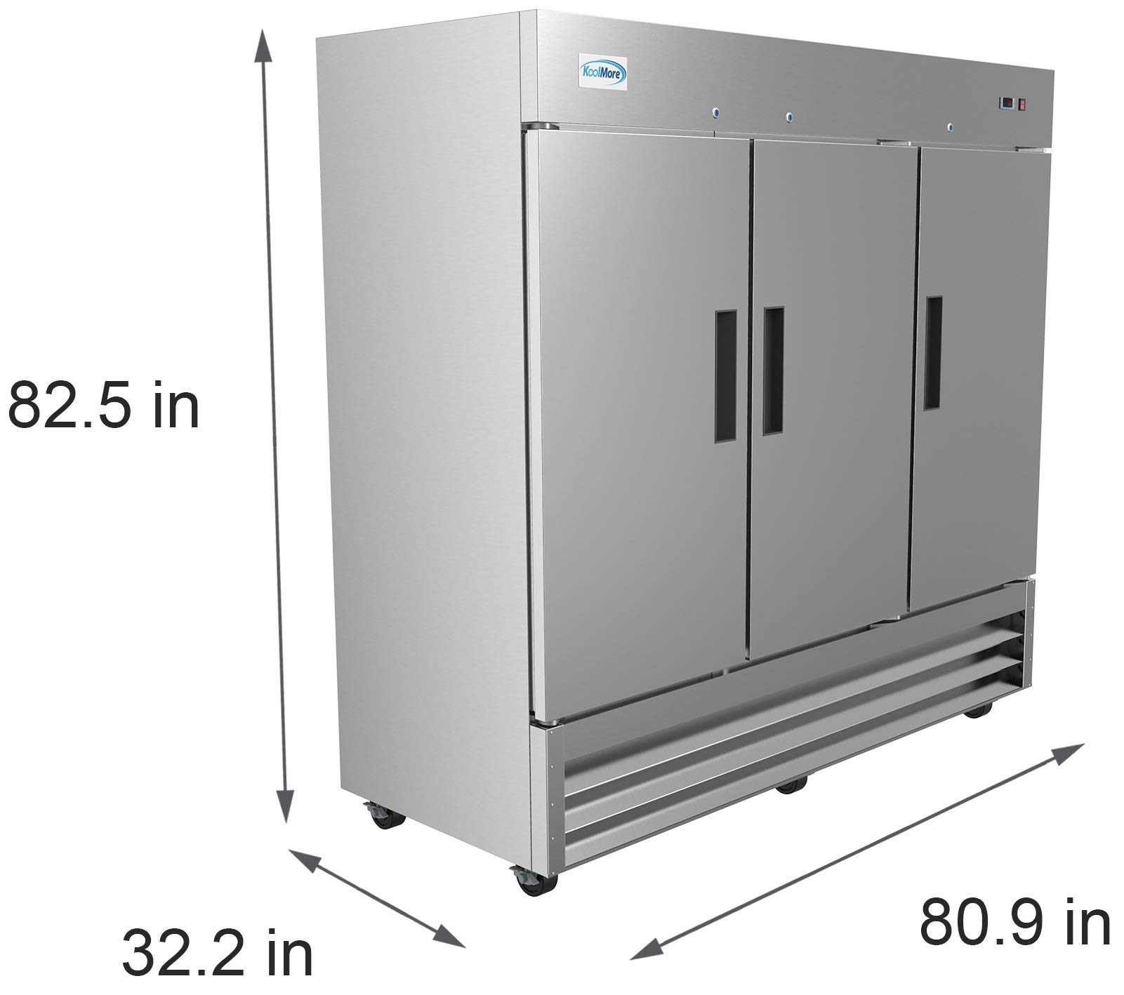 KoolMore 82" 3 Door Stainless Steel Upright Commercial Reach-in Freezer - 72 cu. ft, Model:RIF-3D-SS