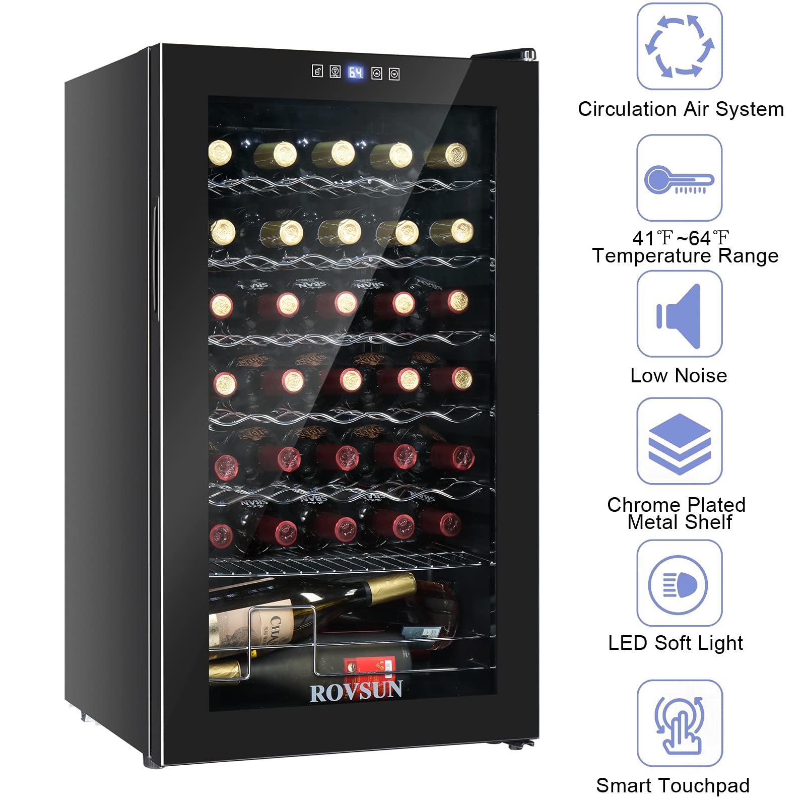 34 Bottle Wine Cooler Refrigerator, Freestanding Compressor Wine Chiller, Beverage Wine Fridge with Digital Temperature Control & Double-layer Glass Door for Red White Wine, Champagne, Beer