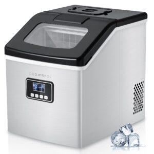 crownful ice maker machine countertop, 40lbs/24h, 24 clear ice cubes in 13 mins, auto self-cleaning, lcd display, compact portable ice maker with scoop and basket for home/office/kitchen/bar
