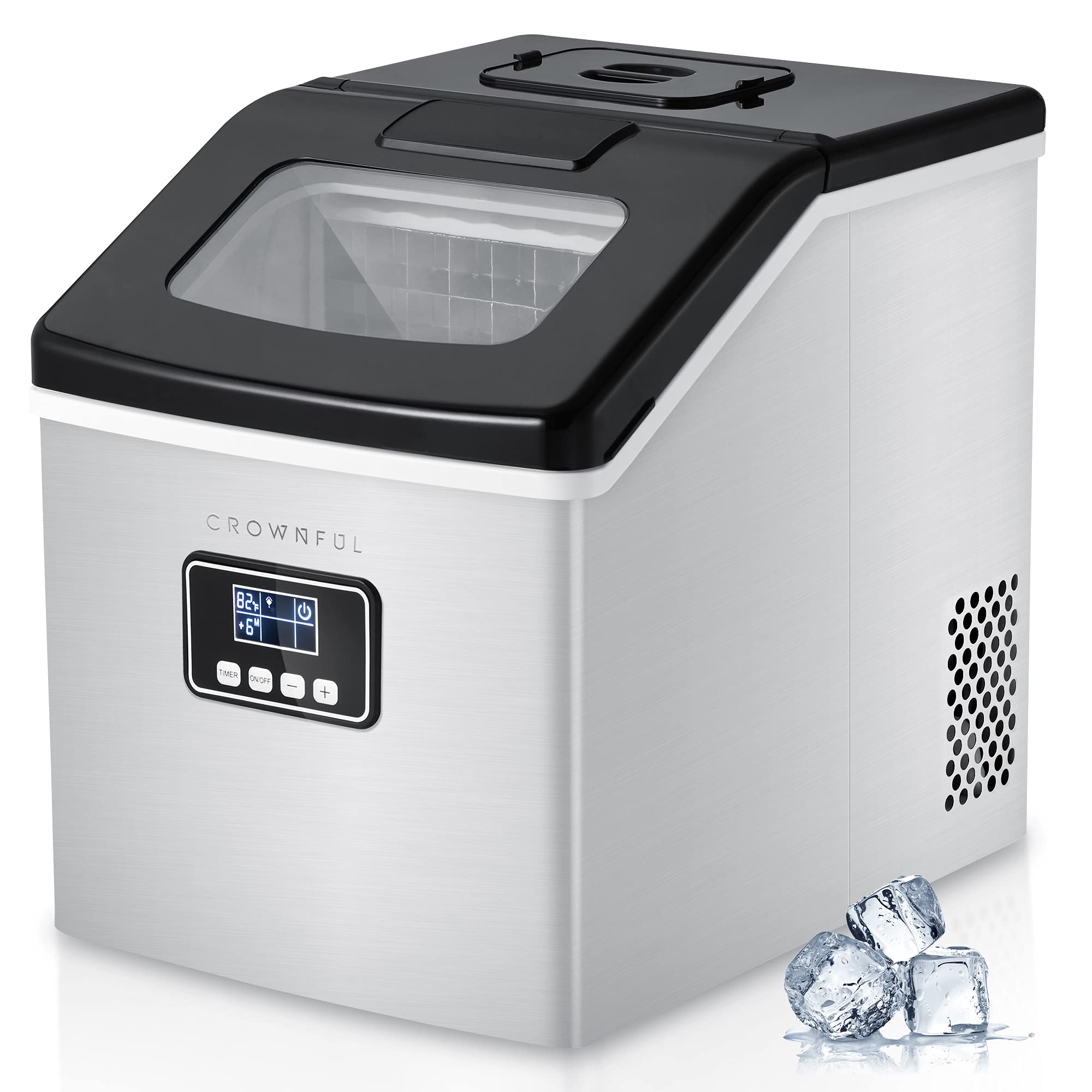 CROWNFUL Ice Maker Machine Countertop, 40LBS/24H, 24 Clear Ice Cubes in 13 Mins, Auto Self-Cleaning, LCD Display, Compact Portable Ice Maker with Scoop and Basket for Home/Office/Kitchen/Bar