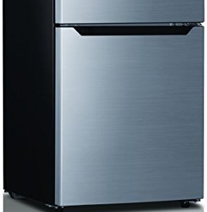 Hisense RT33D6BAE Compact Refrigerator with Double Door Top Mounted Freezer, 3.3 cu. ft, Stainless Silver