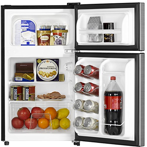 Hisense RT33D6BAE Compact Refrigerator with Double Door Top Mounted Freezer, 3.3 cu. ft, Stainless Silver