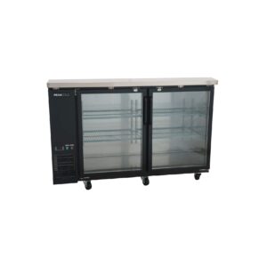 peak cold 60" glass door back bar cooler; counter height refrigerator with 2 glass doors