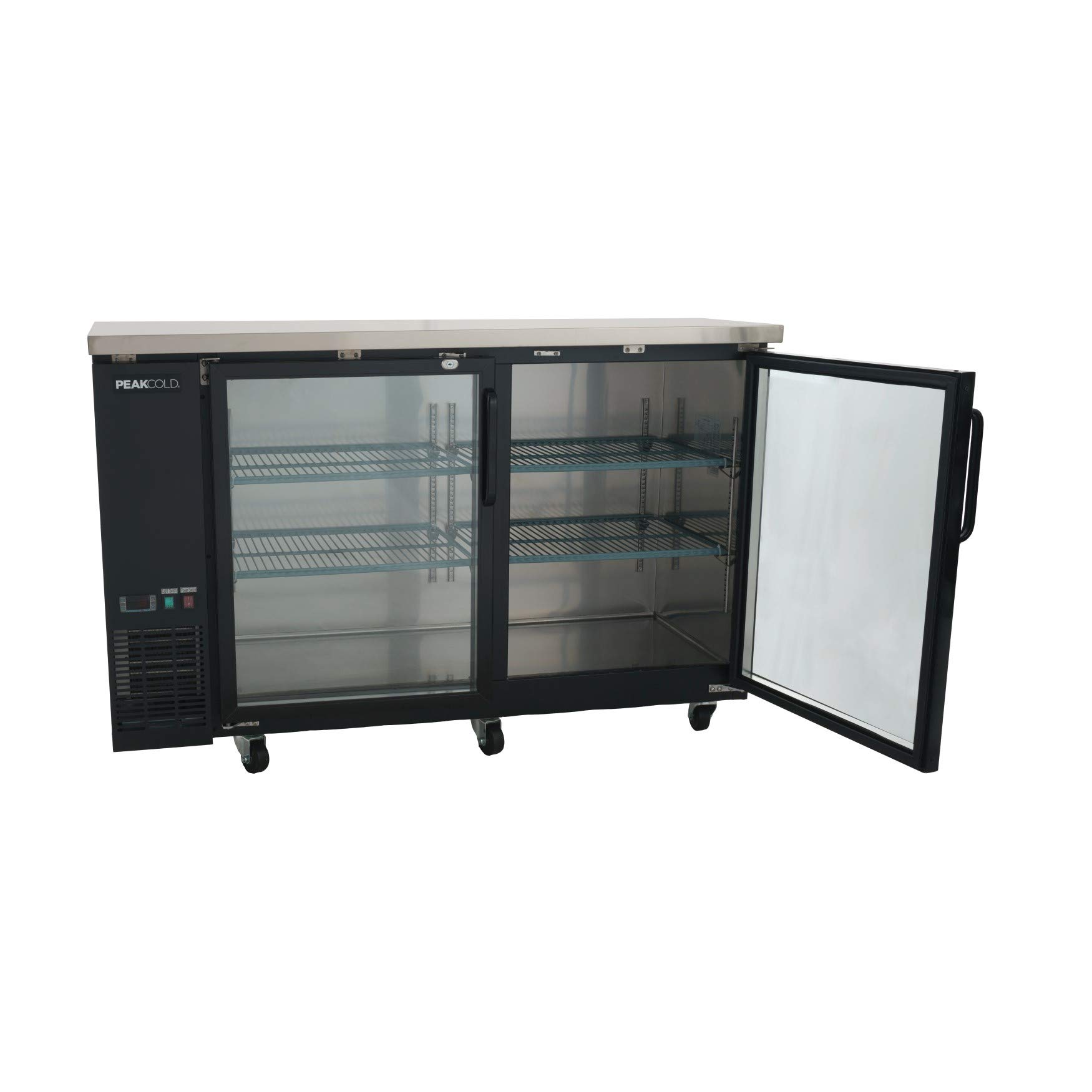 Peak Cold 60" Glass Door Back Bar Cooler; Counter Height Refrigerator with 2 Glass Doors