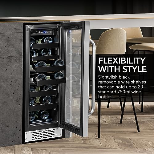 Whynter BWR-208SB Stainless Steel 12 inch Built Undercounter Wine Refrigerator with Reversible Door, Digital Control and Lock, 20-Bottle